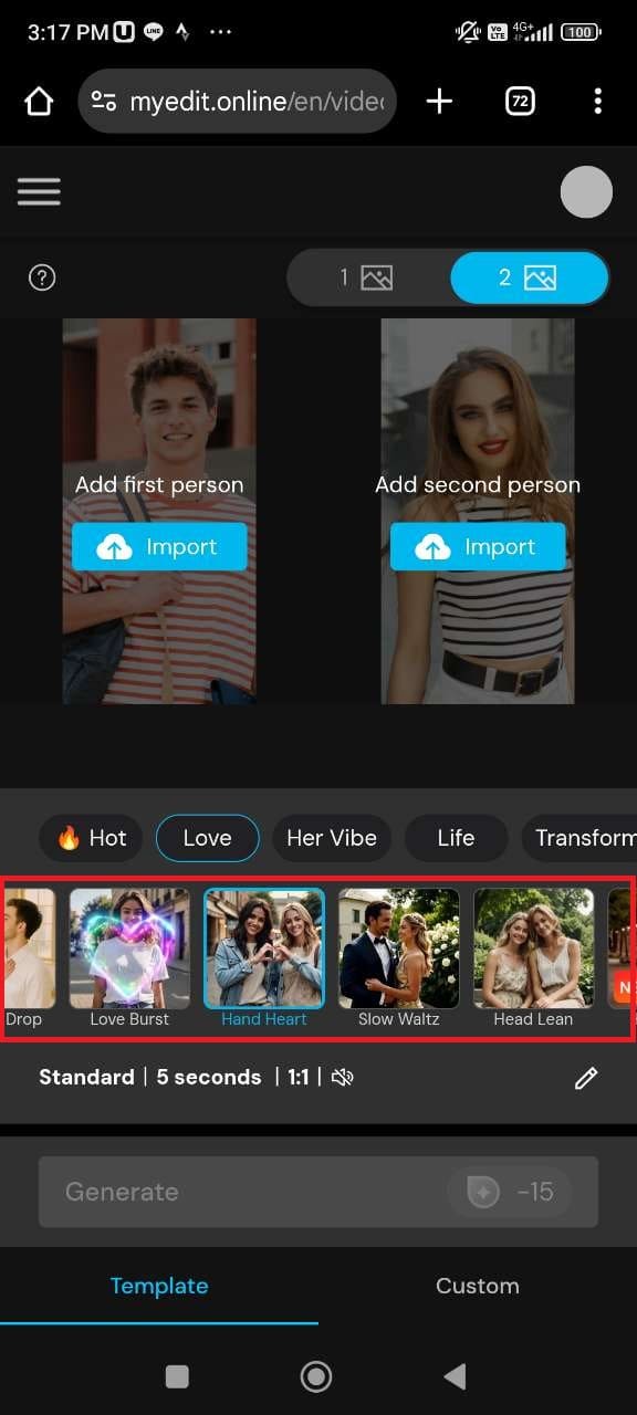 Select a MyEdit animation template