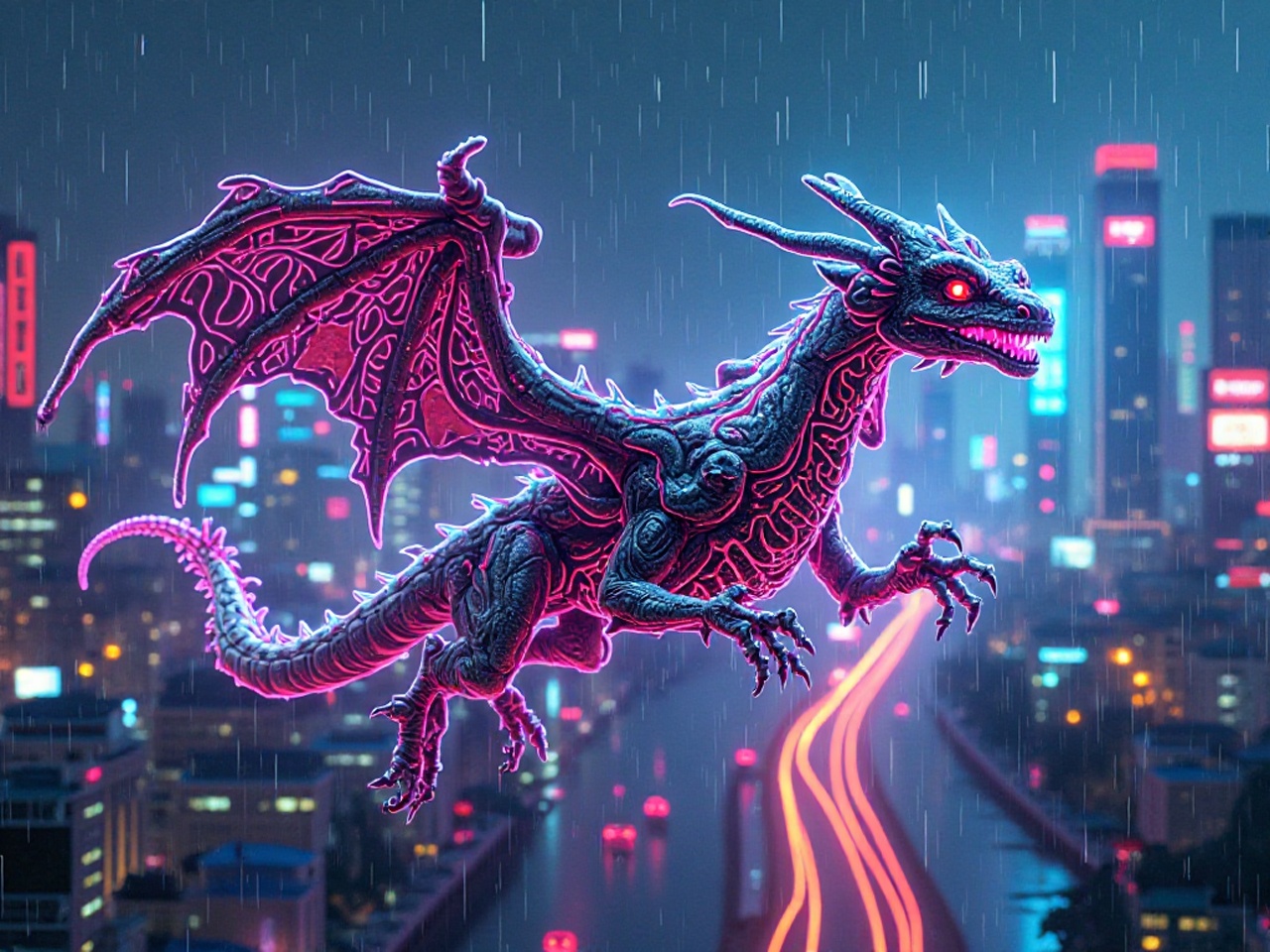 7 Best AI Dragon Ideas - Cyberpunk Neon Dragon