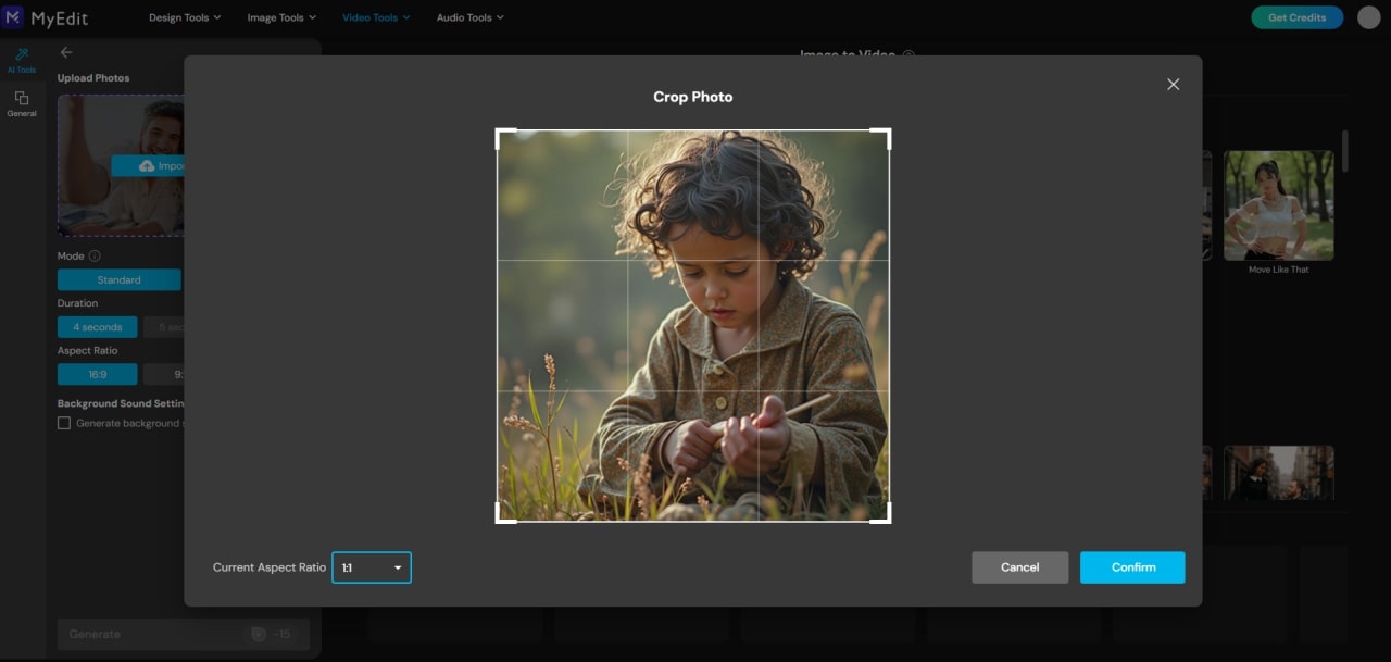 Upload photo to create AI animation in MyEdit