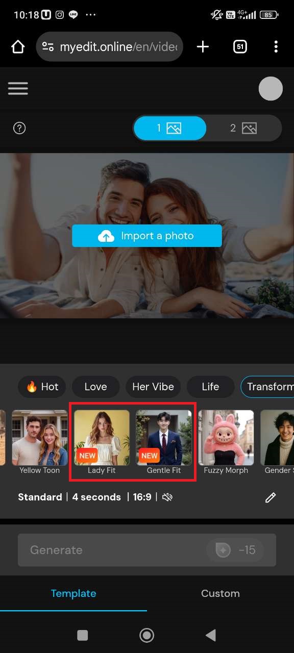 Sélection du modèle Lady Fit dans MyEdit