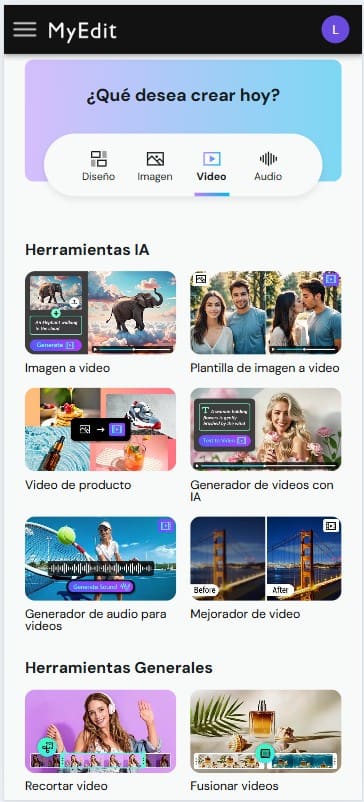 Herramientas de creación y edición de videos de MyEdit