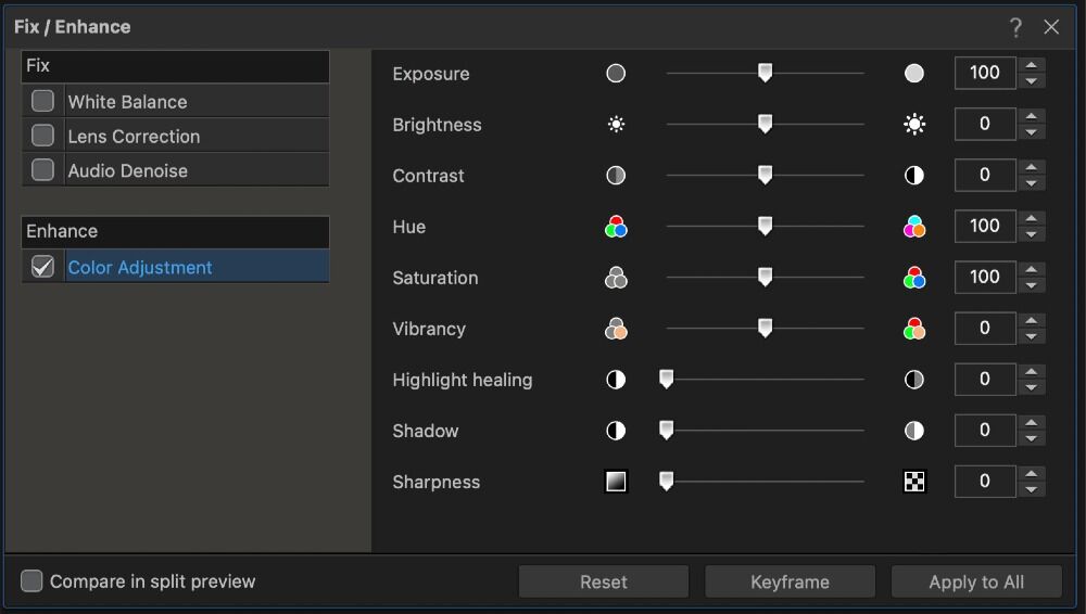 powerdirector color adjustment interface
