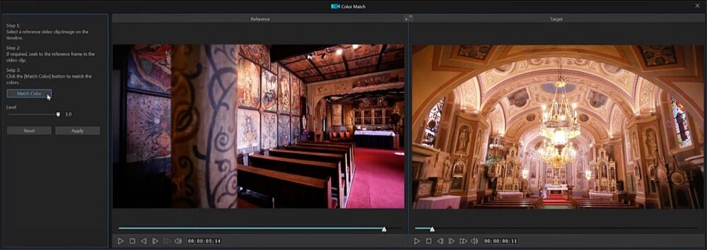powerdirector color match interface