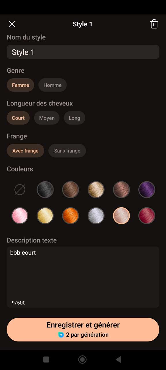 Simulation couleur cheveux sur visage
