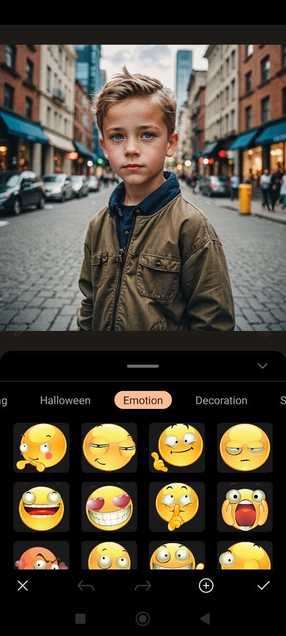 Choose stickers or emojis in PhotoDirector