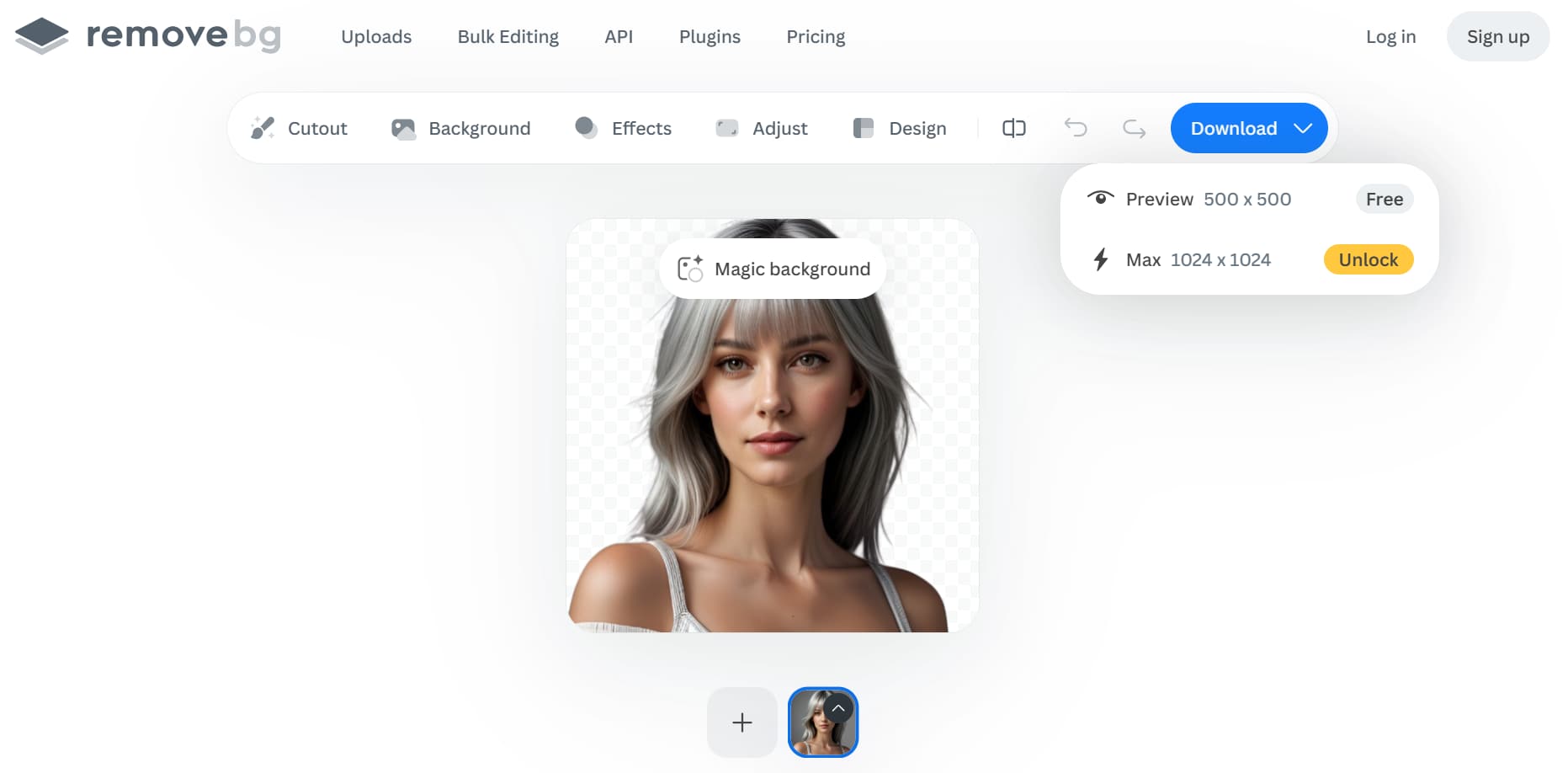 Interfaz de la herramienta online Remove.bg