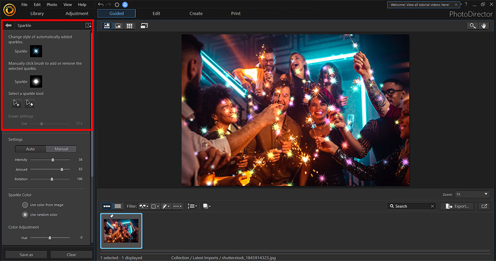 PhotoDirector - Choose a Sparkle Effect