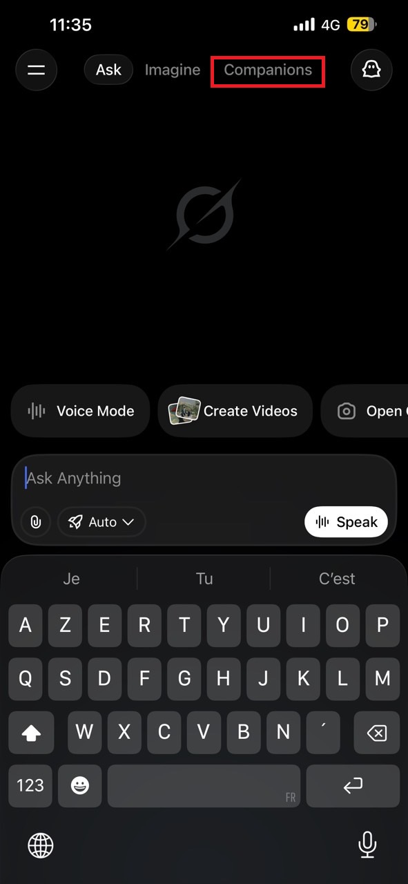 Screenshot of Grok app Companions tab