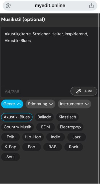 Wähle Musikgenre und Instrumente