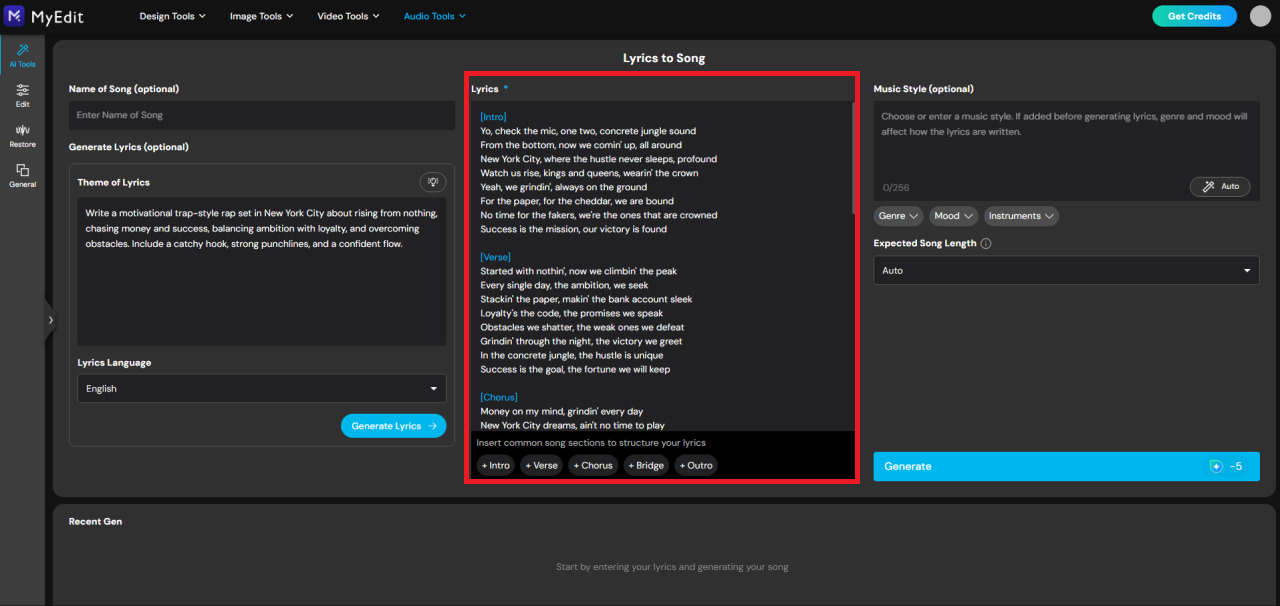 Create rap lyrics with an AI rap generator