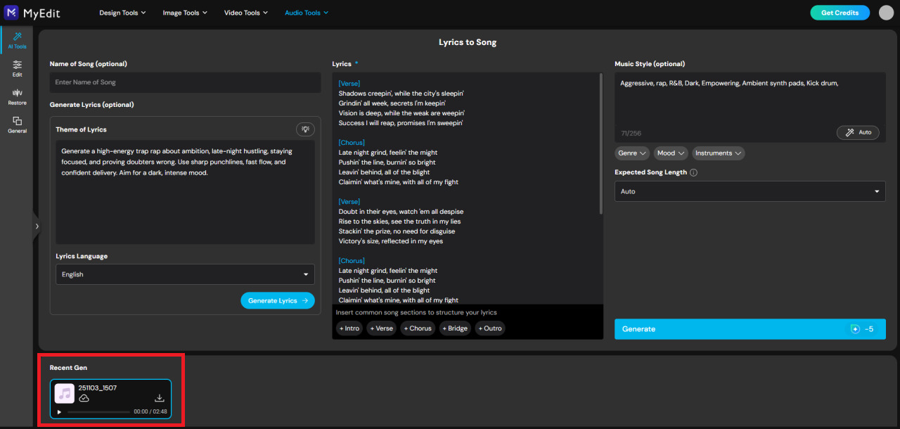 Generate full rap song with AI