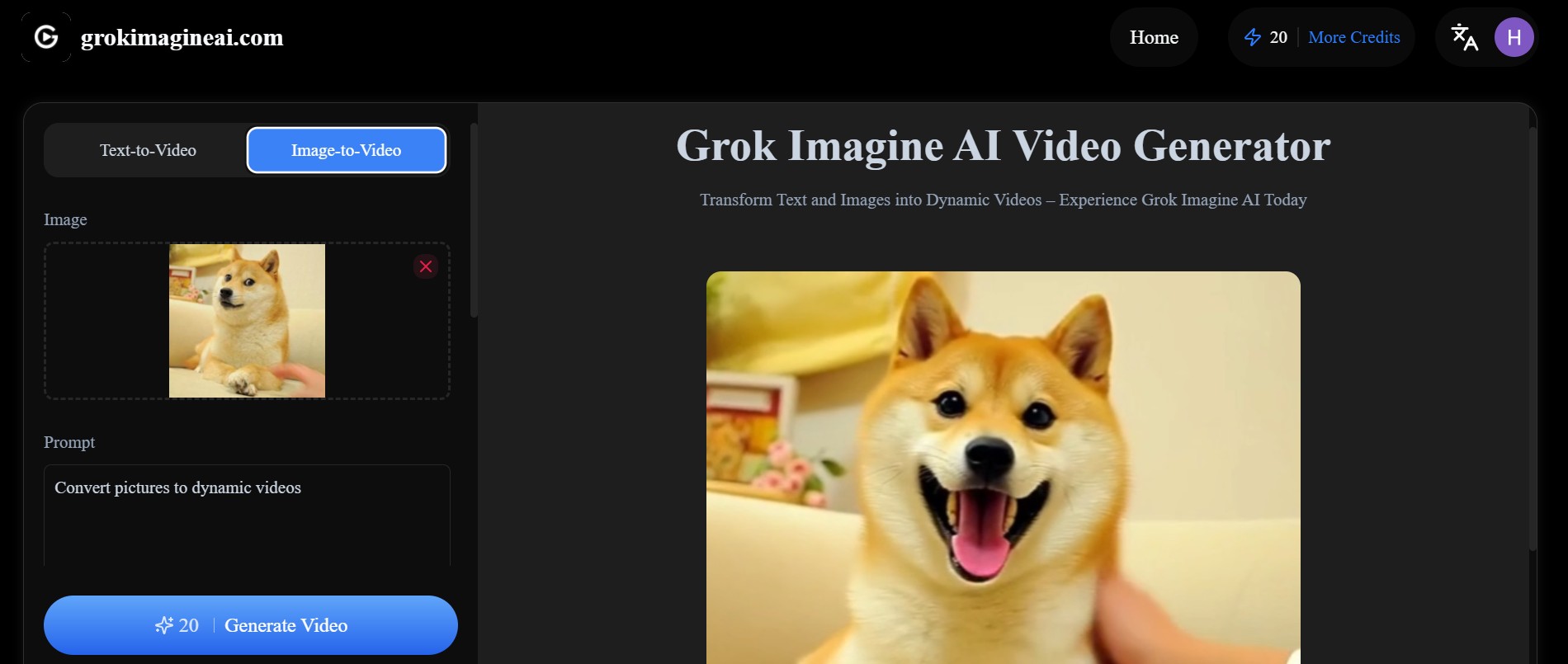 Interface of Grok Imagine