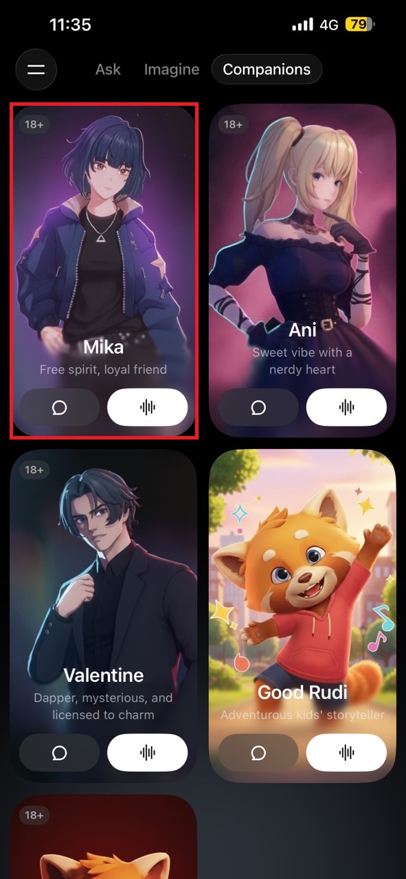 Écran de profil de Grok Mika