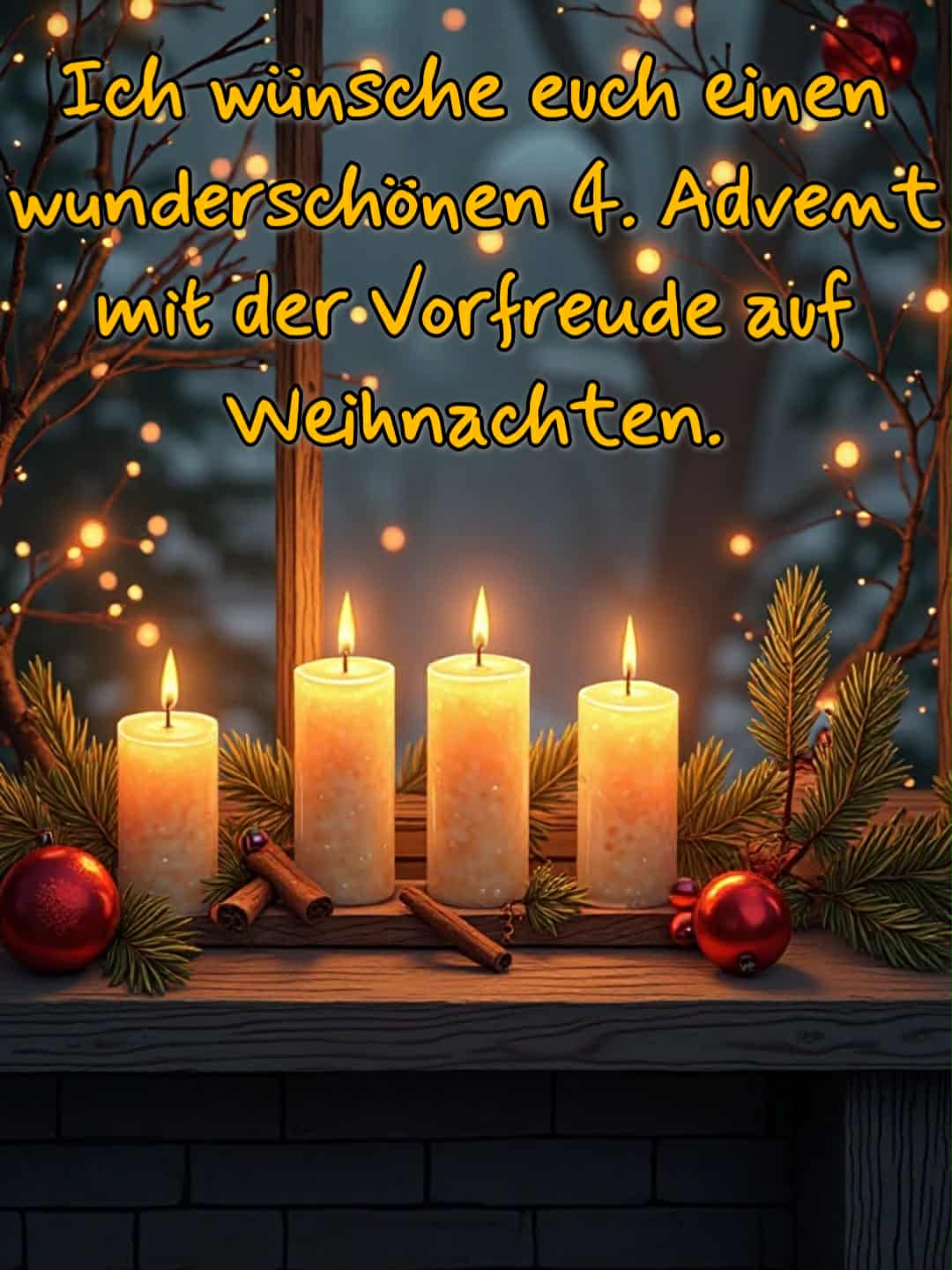 Advent-Bild mit Gruß: 'Ich wünsche euch einen wunderschönen 4. Advent mit der Vorfreude auf Weihnachten.'