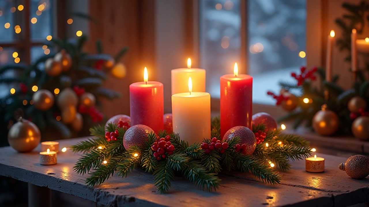 Adventskranz mit 4 leuchtenden Kerzen