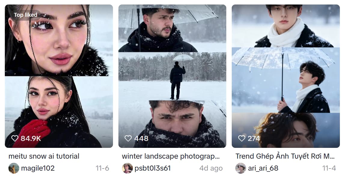 TikTok post for generating AI Snow Photos using Gemini