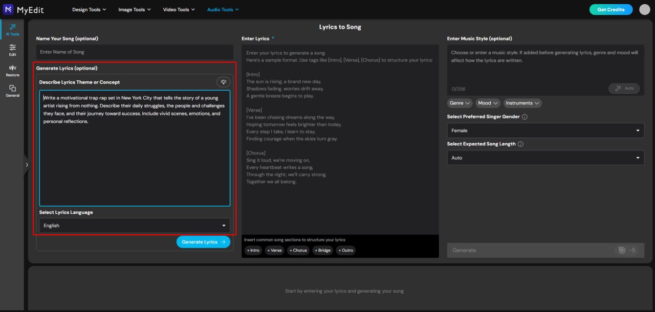 Create rap lyrics with an AI rap generator
