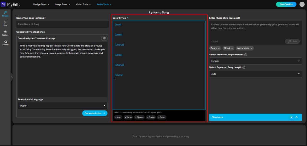 Create rap lyrics with an AI rap generator