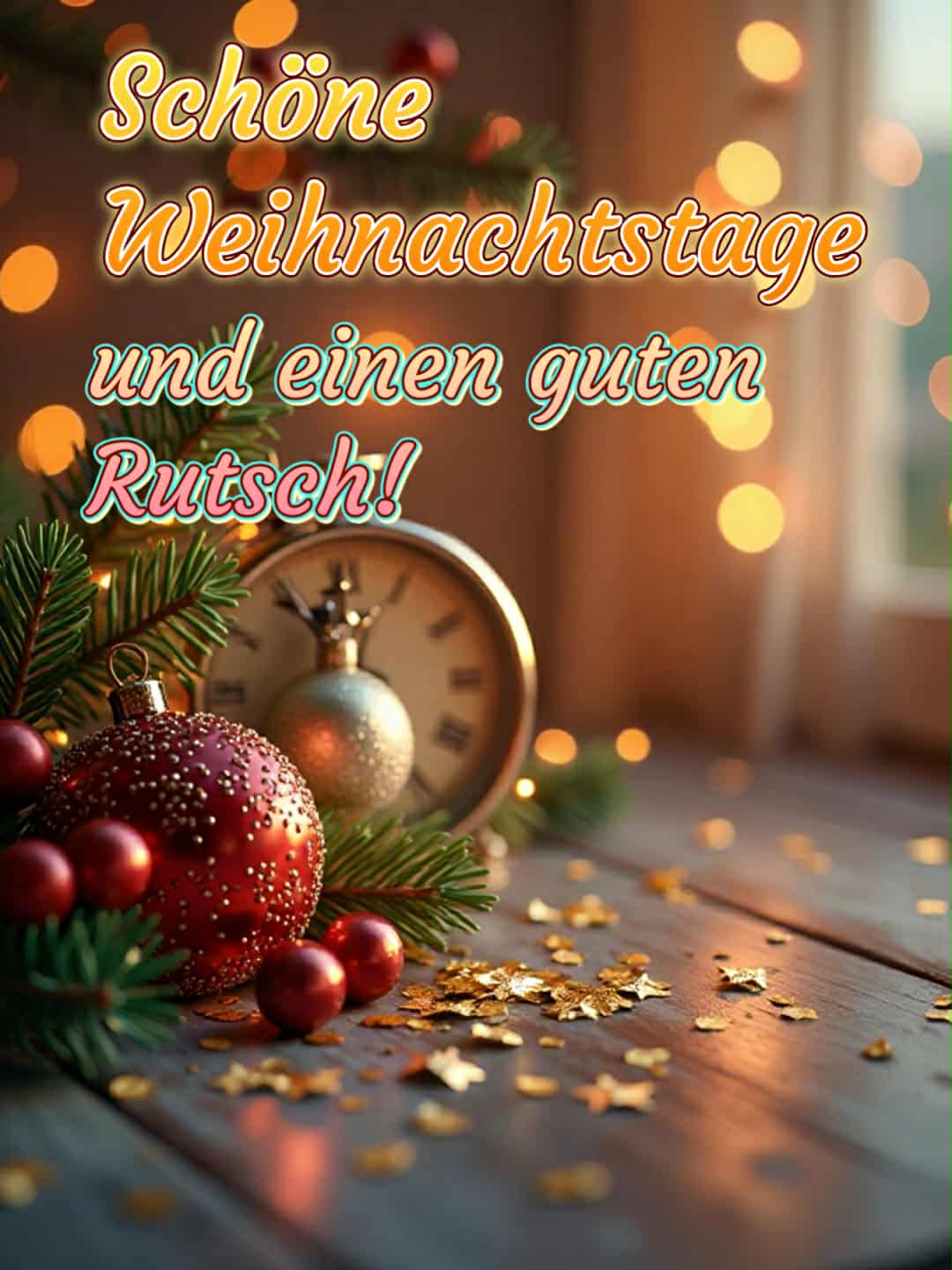 Frohe Weihnachten Bild mit Gruß: 'Schöne Weihnachtstage und einen guten Rutsch!'