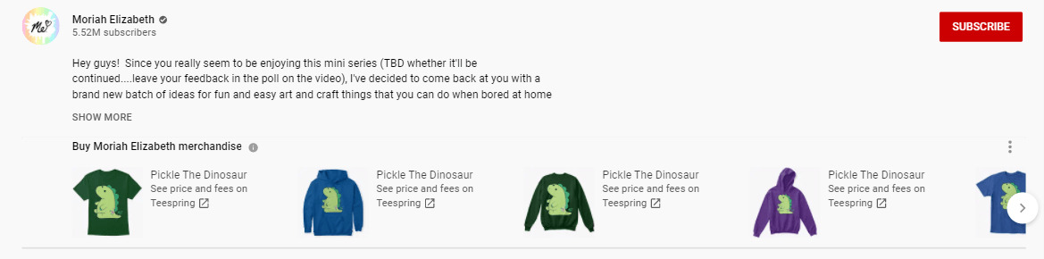 sell merchandise with youtube