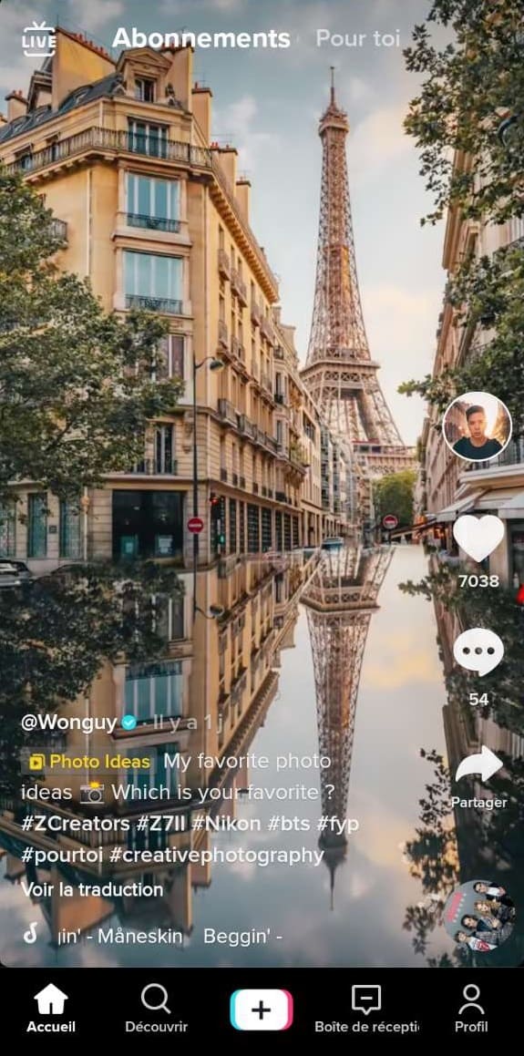 L'interface de TikTok