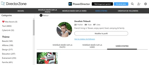 partager son modele de video d'intro youtube dans directozone