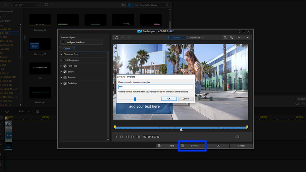 PowerDirector - Save text as templates