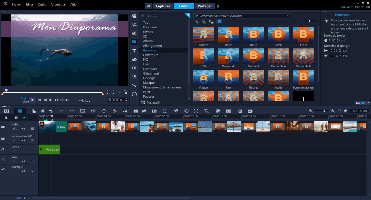 interface creation diaporama VideoStudio, le meilleur choix pour faire un montage vidéo sur timelimne