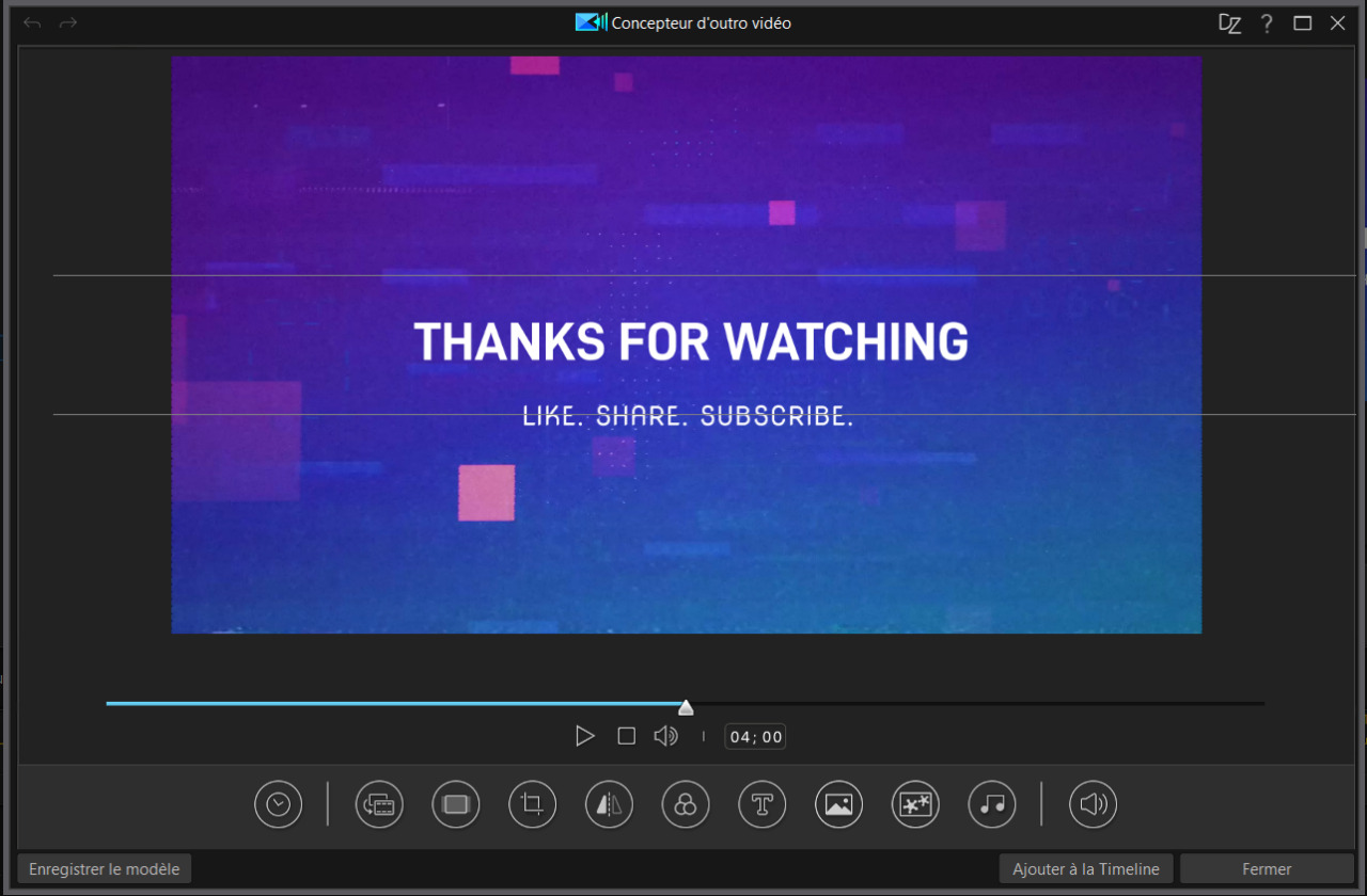 interface concepteur d'outro youtube de powerdirector