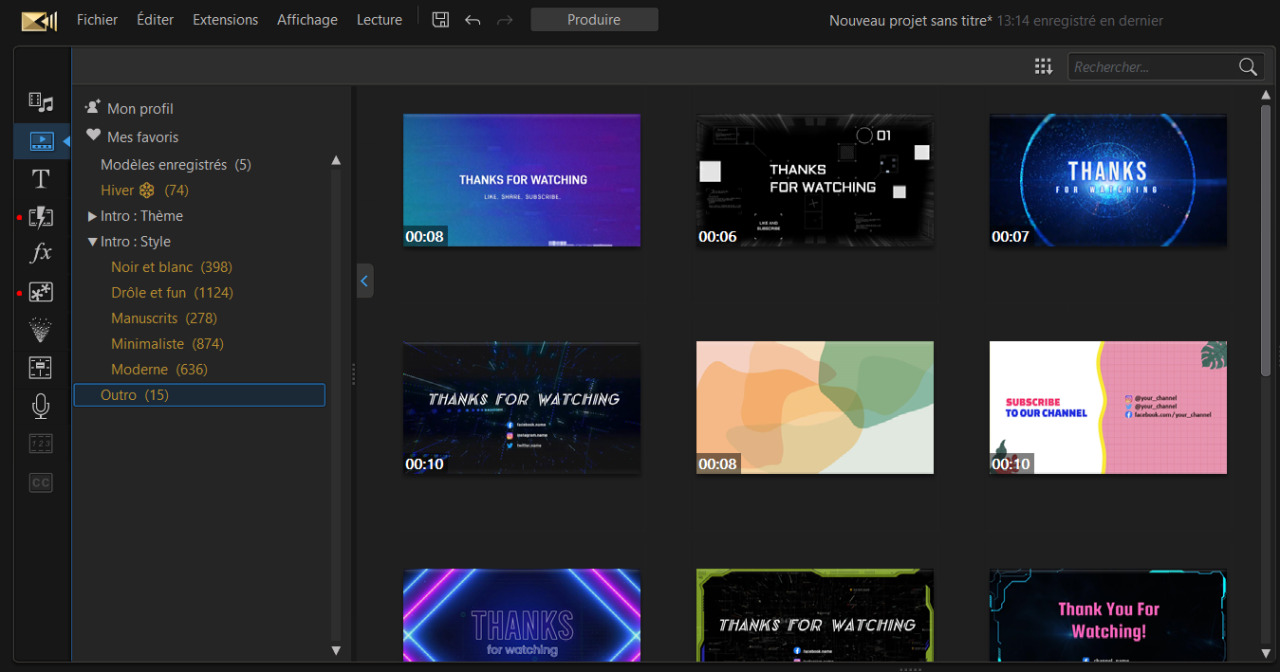 interface du concepteur d'intro video youtube de powerdirector