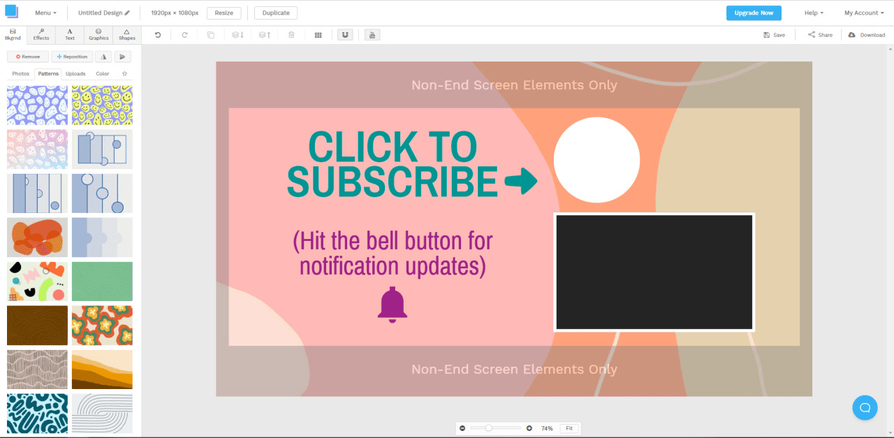 interface de Snappa pour modeles d'outro video youtube
