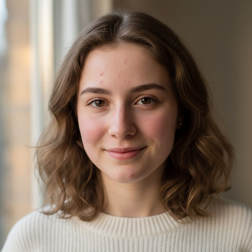 Portrait before AI skin and eye retouching