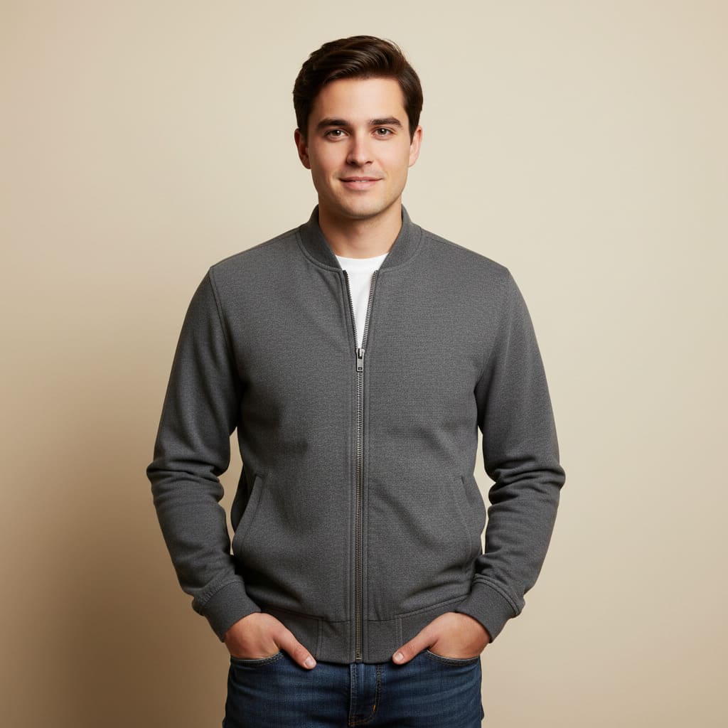 Portrait wearing the original jacket before AI replacement