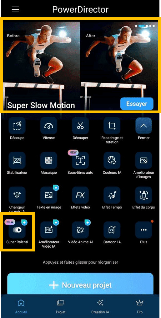 créer un super ralenti avec l'appli PowerDirector