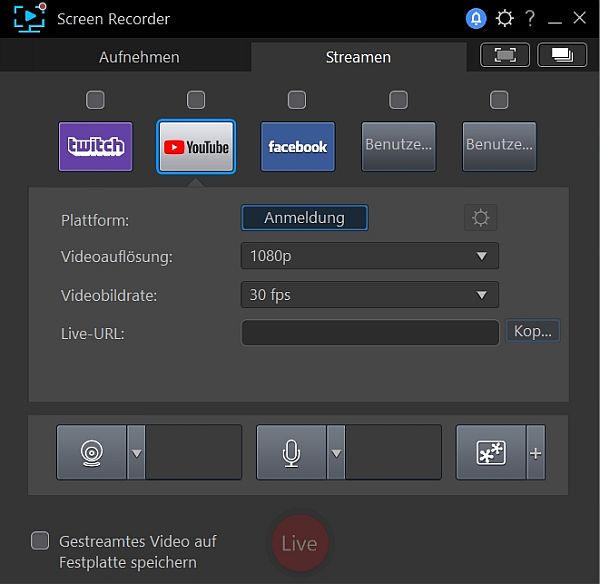 Streamen mit dem Screen Recorder