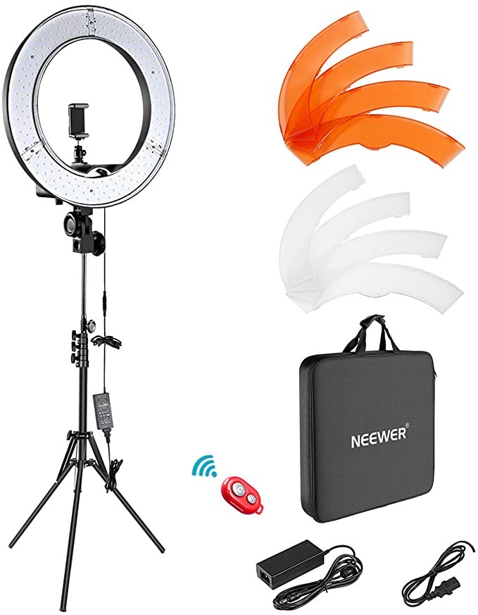 Neewer Ring Light Kit:18″/48cm Outer 55W 5500K Dimmable LED Ring Light