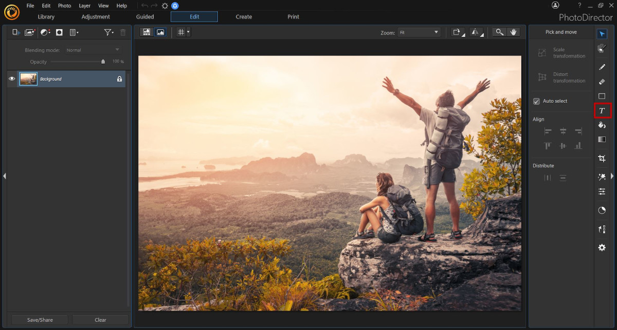 PhotoDirector - Open Image and navigate to the Edit Tab