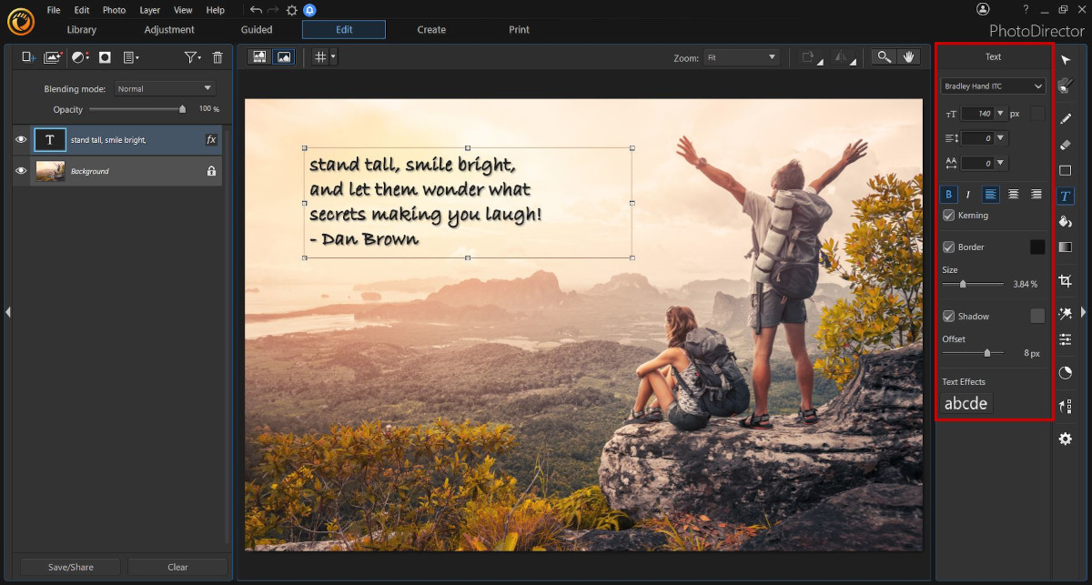 PhotoDirector - Click on the Text button to add and edit text