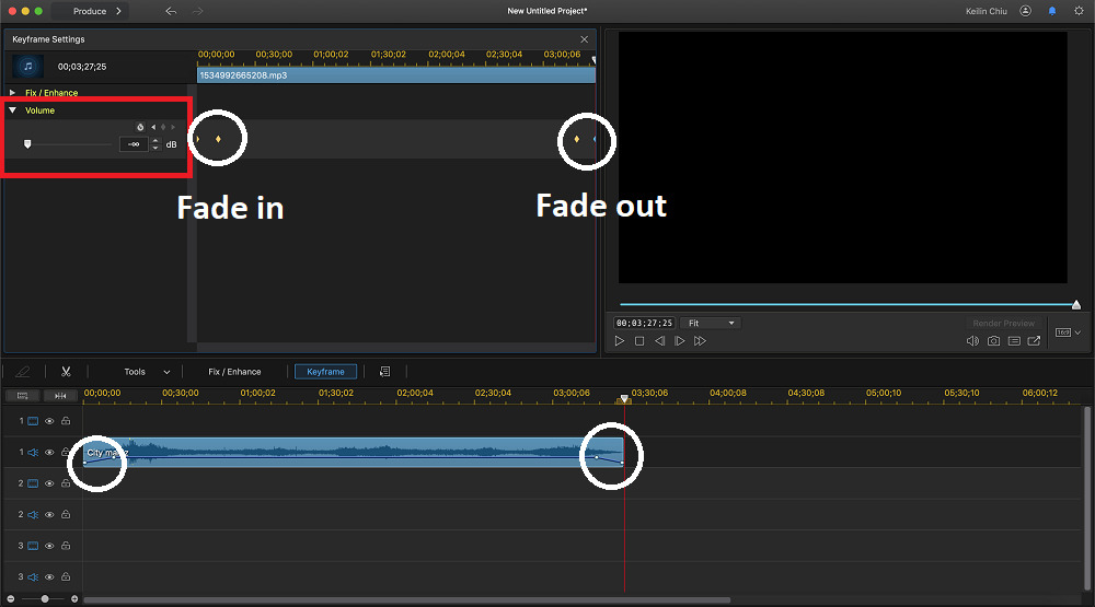 Fade Audio on PowerDirector with Keyframes