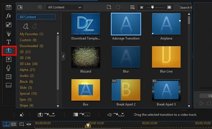 PowerDirector Interface - Transition