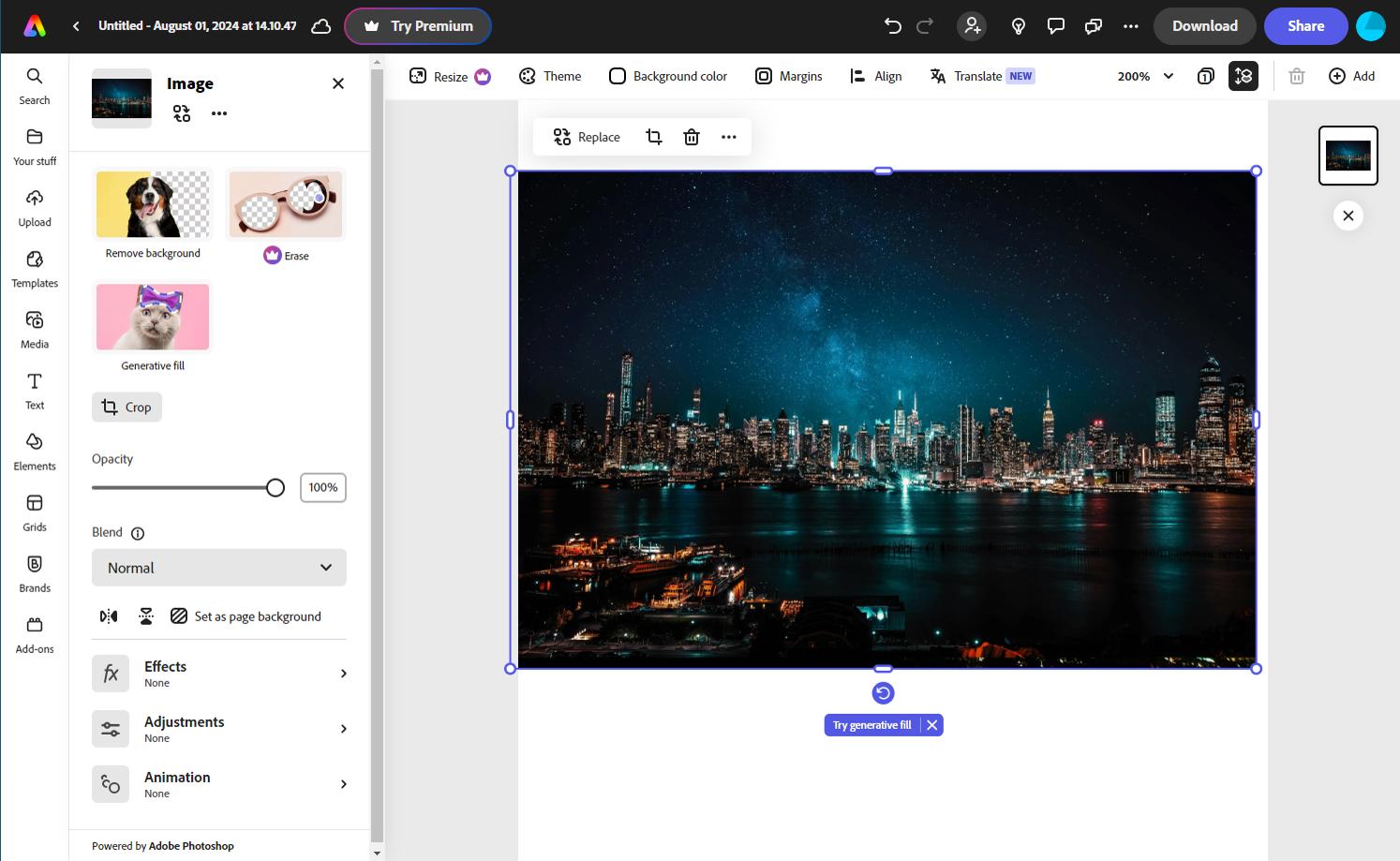 Adobe Express Interface