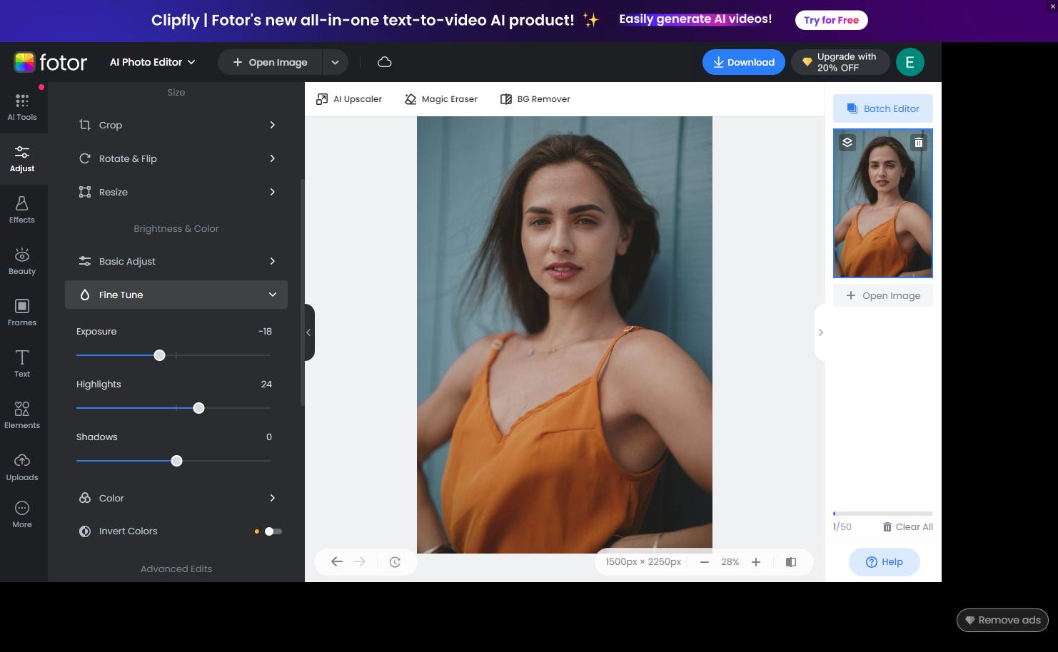 Fotor Photo Editor Interface