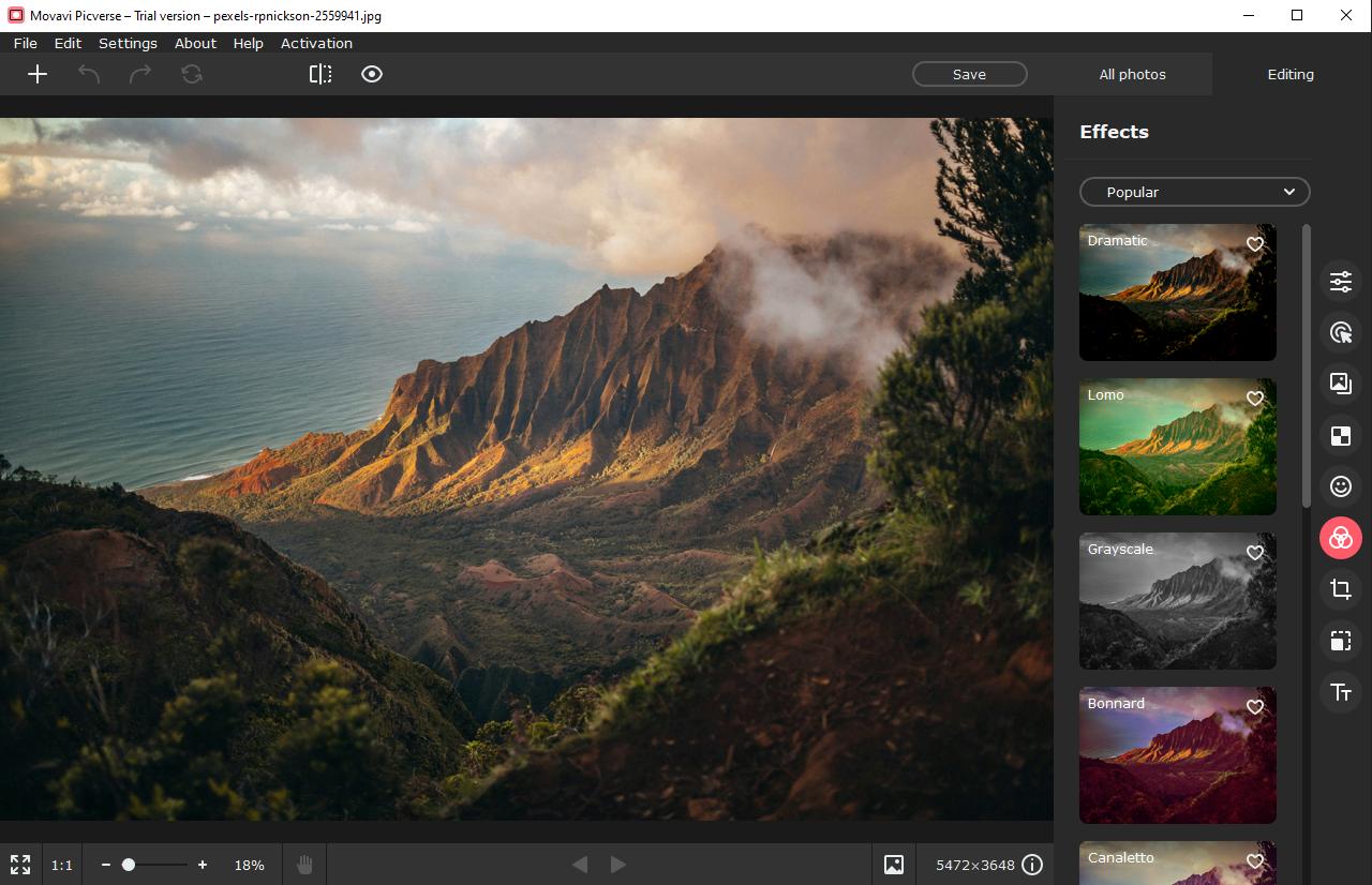 Movavi Photo Editor Interface