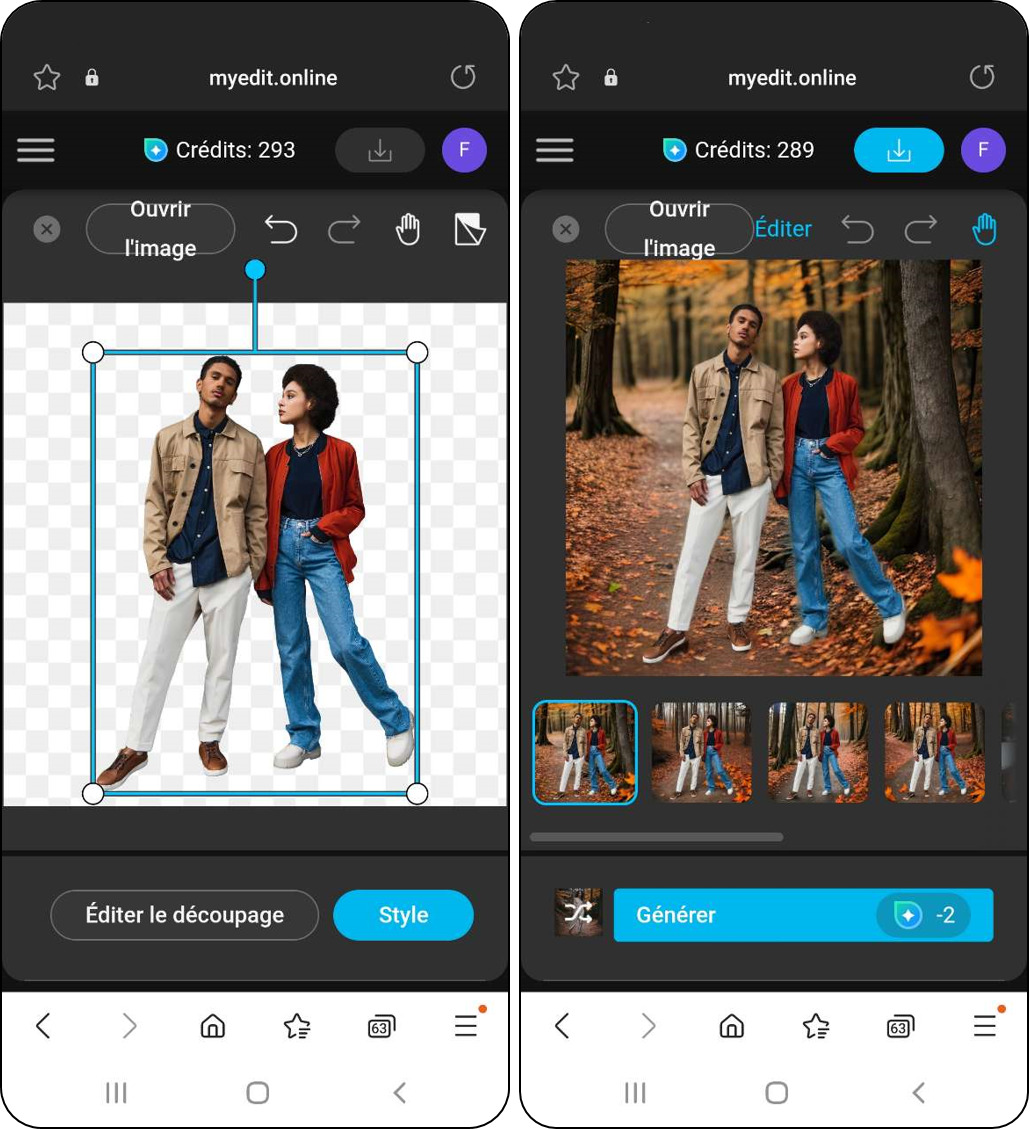 MyEdit Interface - Application retouche photo IA en ligne