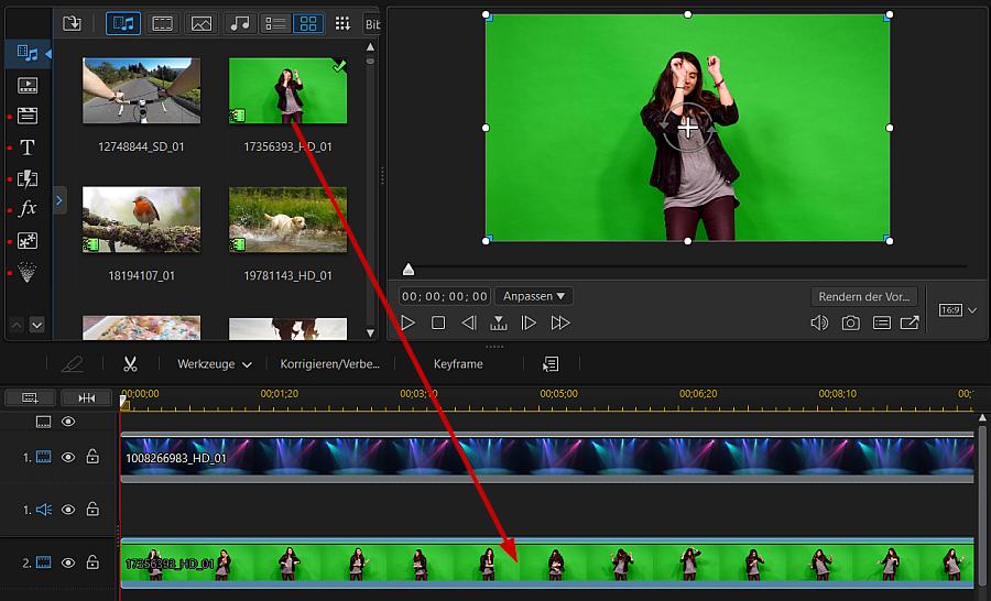 Green Screen Video auf der Zeitleiste bearbeiten