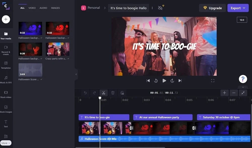 Interfaz de Clipchamp
