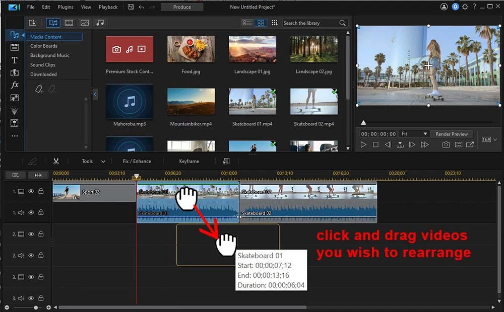 PowerDirector - Drag to Rearrange Videos