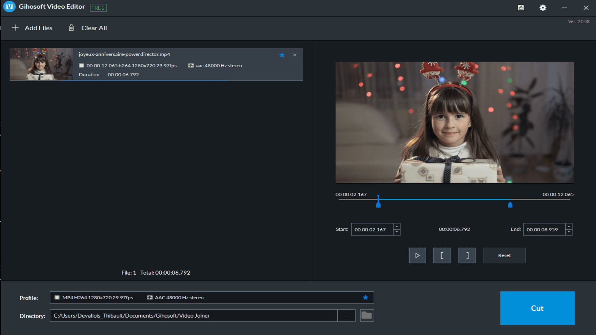 couper une video avec Gihosoft