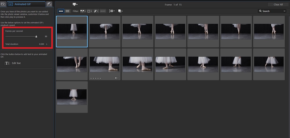 PhotoDirector - Create a GIF, Adjustments