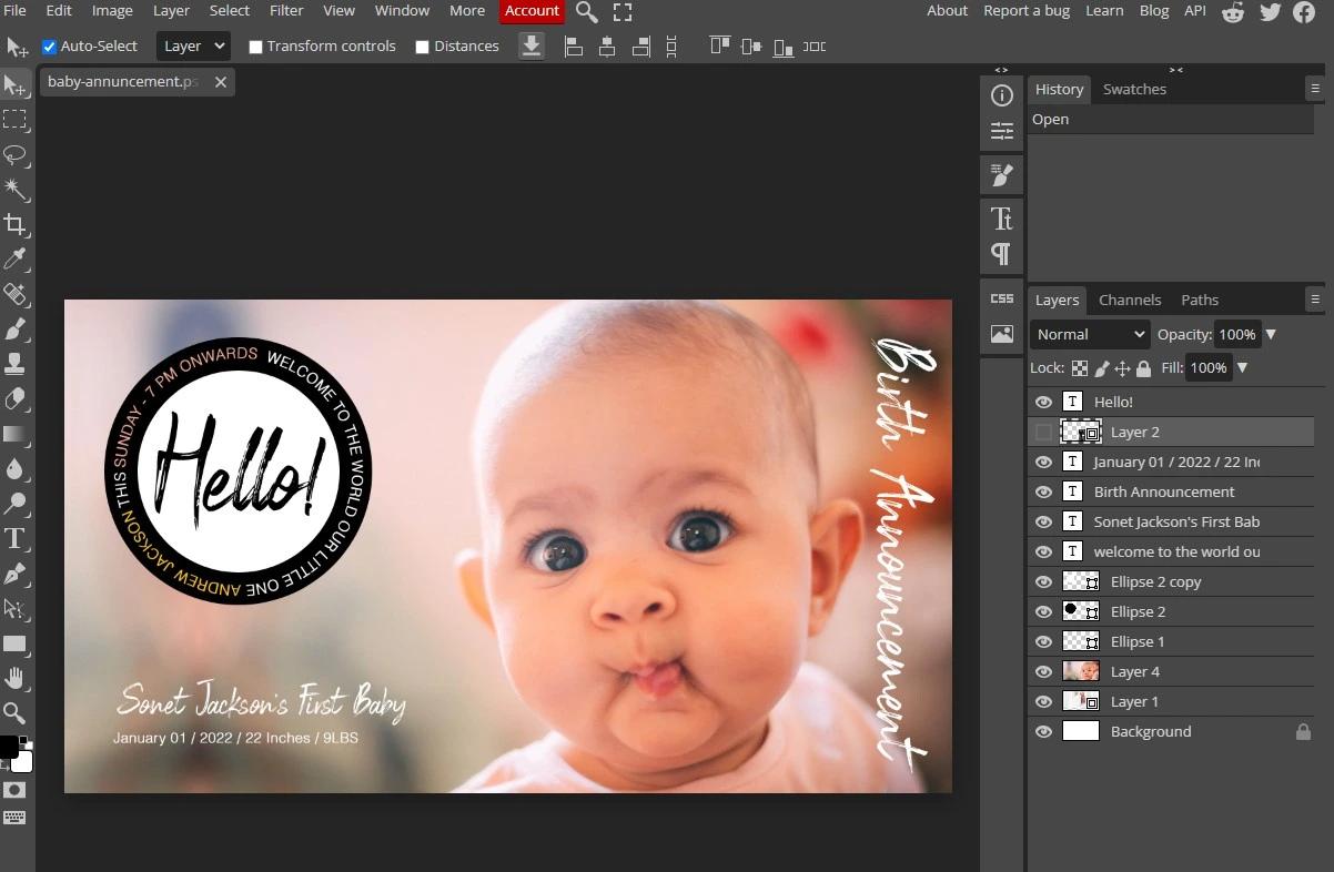 Photopea Interface - Alternative gratuite à Photoshop